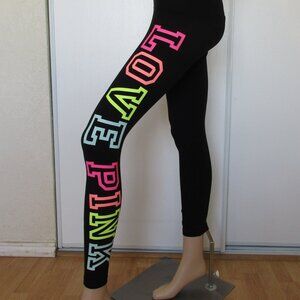 New PINK Victorias Secret Yoga Leggings Size Small Black Rainbow Graphic